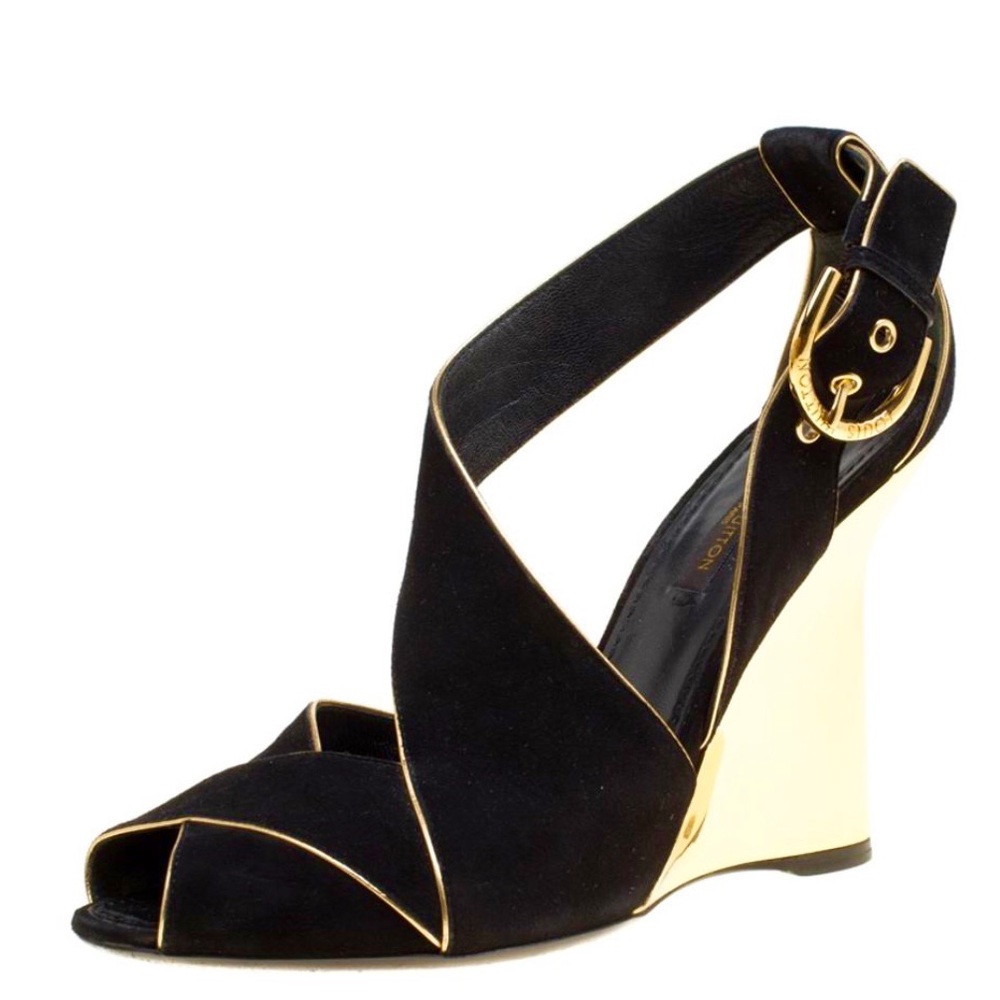 Louis Vuitton Suede wedge peep toe sandal